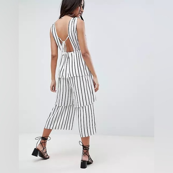 ASOS DESIGN Stripe Tiered Leg Jumpsuit | Black and white - Picture 4 of 4